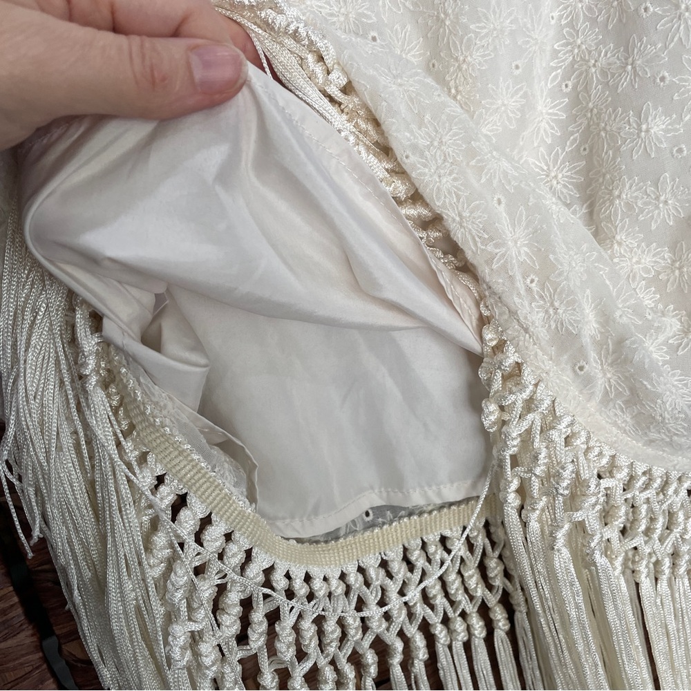 Lulu's Cream Midi Skirt with Fringe Hem, Boho Coastal Cowgirl Hippie, Size S. - Picture 6 of 8